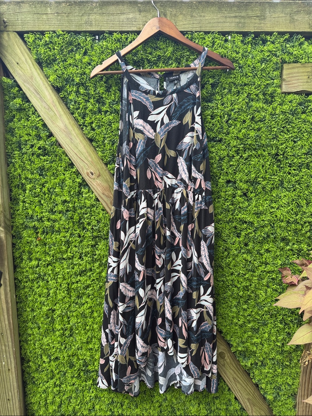 Torrid Black Maxi Dress with Multicolor Leaf Print